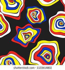 Hand Drawn Wavy Circles. Abstract Seamless Background in Ethnic Style. Vector Psychedelic Pattern with Deformed Rounds. Wave Seamless Pattern for Fabric, Textile, Cloth Design. Distortion, Spots.