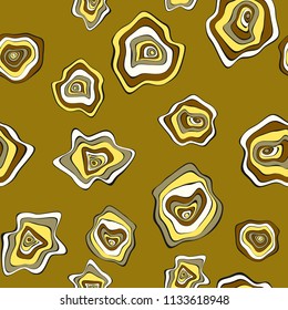 Hand Drawn Wavy Circles. Abstract Seamless Background in Ethnic Style. Vector Psychedelic Pattern with Deformed Rounds. Wave Seamless Pattern for Fabric, Textile, Cloth Design. Distortion, Spots.