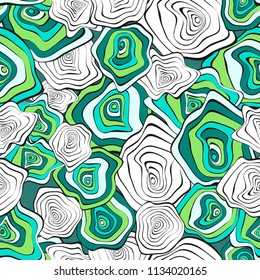 Hand Drawn Wavy Circles. Abstract Seamless Background in Ethnic Style. Vector Psychedelic Pattern with Deformed Rounds. Wave Seamless Pattern for Fabric, Textile, Cloth Design. Distortion, Spots.