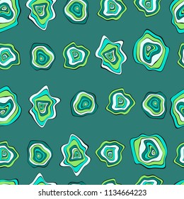 Hand Drawn Wavy Circles. Abstract Seamless Background in Ethnic Style. Vector Psychedelic Pattern with Deformed Rounds. Wave Seamless Pattern for Fabric, Textile, Cloth Design. Distortion, Spots.