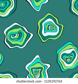 Hand Drawn Wavy Circles. Abstract Seamless Background in Ethnic Style. Vector Psychedelic Pattern with Deformed Rounds. Wave Seamless Pattern for Fabric, Textile, Cloth Design. Distortion, Spots.