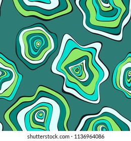 Hand Drawn Wavy Circles. Abstract Seamless Background in Ethnic Style. Vector Psychedelic Pattern with Deformed Rounds. Wave Seamless Pattern for Fabric, Textile, Cloth Design. Distortion, Spots.