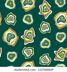 Hand Drawn Wavy Circles. Abstract Seamless Background in Ethnic Style. Vector Psychedelic Pattern with Deformed Rounds. Wave Seamless Pattern for Fabric, Textile, Cloth Design. Distortion, Spots.
