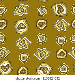 Hand Drawn Wavy Circles. Abstract Seamless Background in Ethnic Style. Vector Psychedelic Pattern with Deformed Rounds. Wave Seamless Pattern for Fabric, Textile, Cloth Design. Distortion, Spots.