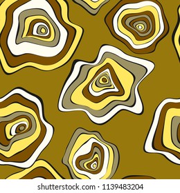 Hand Drawn Wavy Circles. Abstract Seamless Background in Ethnic Style. Vector Psychedelic Pattern with Deformed Rounds. Wave Seamless Pattern for Fabric, Textile, Cloth Design. Distortion, Spots.