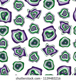 Hand Drawn Wavy Circles. Abstract Seamless Background in Ethnic Style. Vector Psychedelic Pattern with Deformed Rounds. Wave Seamless Pattern for Fabric, Textile, Cloth Design. Distortion, Spots.