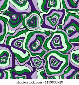 Hand Drawn Wavy Circles. Abstract Seamless Background in Ethnic Style. Vector Psychedelic Pattern with Deformed Rounds. Wave Seamless Pattern for Fabric, Textile, Cloth Design. Distortion, Spots.