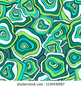 Hand Drawn Wavy Circles. Abstract Seamless Background in Ethnic Style. Vector Psychedelic Pattern with Deformed Rounds. Wave Seamless Pattern for Fabric, Textile, Cloth Design. Distortion, Spots.