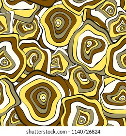 Hand Drawn Wavy Circles. Abstract Seamless Background in Ethnic Style. Vector Psychedelic Pattern with Deformed Rounds. Wave Seamless Pattern for Fabric, Textile, Cloth Design. Distortion, Spots.