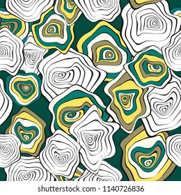 Hand Drawn Wavy Circles. Abstract Seamless Background in Ethnic Style. Vector Psychedelic Pattern with Deformed Rounds. Wave Seamless Pattern for Fabric, Textile, Cloth Design. Distortion, Spots.