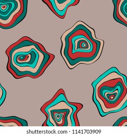 Hand Drawn Wavy Circles. Abstract Seamless Background in Ethnic Style. Vector Psychedelic Pattern with Deformed Rounds. Wave Seamless Pattern for Fabric, Textile, Cloth Design. Distortion, Spots.