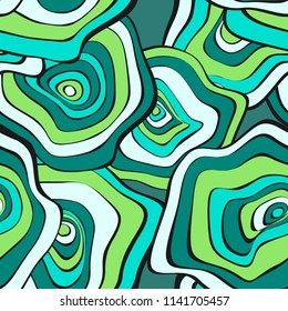 Hand Drawn Wavy Circles. Abstract Seamless Background in Ethnic Style. Vector Psychedelic Pattern with Deformed Rounds. Wave Seamless Pattern for Fabric, Textile, Cloth Design. Distortion, Spots.