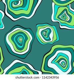 Hand Drawn Wavy Circles. Abstract Seamless Background in Ethnic Style. Vector Psychedelic Pattern with Deformed Rounds. Wave Seamless Pattern for Fabric, Textile, Cloth Design. Distortion, Spots.