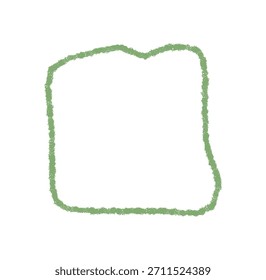 Marco cuadrado de crayón ondulado dibujado a mano, el contorno orgánico forma un borde verde con textura de boceto sutil. Este fondo rectangular es ideal para el uso de texto o Plantilla gráfica en el arte moderno.