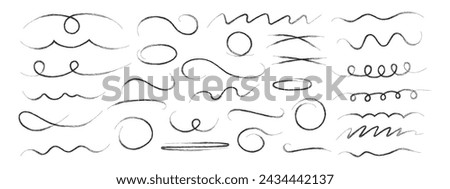 Hand drawn wavy, crossed out lines, circles and ovals. Decorative vector graphic elements. Black brush and pencil strokes. Scribbles with brush strokes