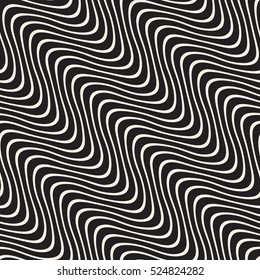 Hand Drawn Wavy Diagonal Lines. Abstract Geometric Background Design. Vector Seamless Black and White Pattern.