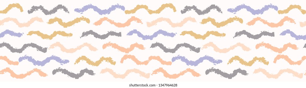 Hand drawn wavy doodle stripes seamless border pattern. Sketchy organic waves vector illustration. Modern edging graphic design. Fresh gender neutral scandi paint scribble. Kid decor ribbon trim.