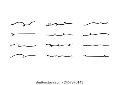 Hand drawn wavy line. Flat decorative vector design isolated illustration on white background.