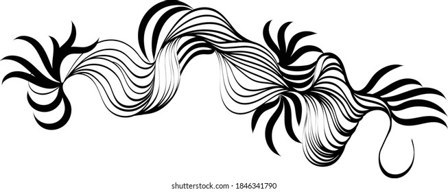 Hand drawn wavy linear textures made with ink. Graphic design template collection. Curly hair, wavy stripe, abstract line drawing, fashion background, linear graphic pattern. Fashion vector clip art