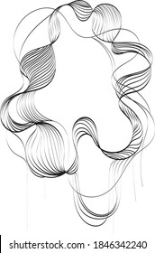 Hand drawn wavy linear textures made with ink. Graphic design template collection. Curly hair, wavy stripe, abstract line drawing, fashion background, linear graphic pattern. Fashion vector clip art