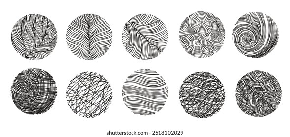 Texturas lineales onduladas dibujadas a mano hechas con tinta
