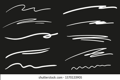 Hand drawn wavy lines. Abstract underlines. Black and white illustration