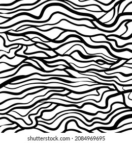 Hand drawn wavy lines. Graphic striped pattern. Creative geometric banner background texture. Abstract vector texture for graphic and web design. Artistic brushstroke wallpaper. Black on white