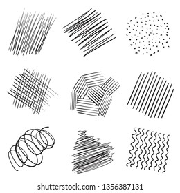 Hand drawn wavy lines on white. Stroke chaotic patterns. Black and white illustration. Sketchy elements