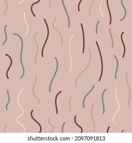 Hand drawn wavy lines seamless pattern background. Abstract childish doodle ornament for nursery wallpaper, fabric print, surface cute design. Vector repeat texture.
