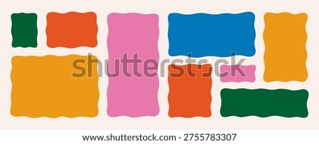 Hand Drawn Wavy Organic Rectangle Frame. Doodle Rectangle Wave Shape. Rectangular Text Box. Vector Irregular Free Hand Forms for Sticker, Banner, Poster, Web Design and Social Media