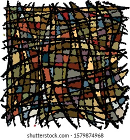 Hand drawn wavy paths overlapping, creating complex, colorful texture