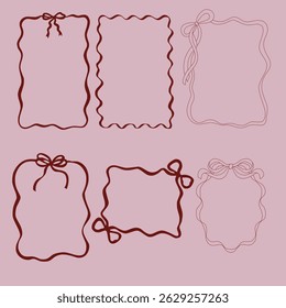 Hand drawn wavy ribbon frames. Vector romantic decorations