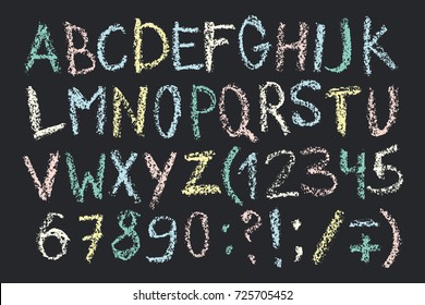 Hand Drawn Wax Crayon Font. Handwritten Alphabet In Chalk Board Style. Modern Lettering In Vector. Handmade Grunge Bold Artistic Letters.