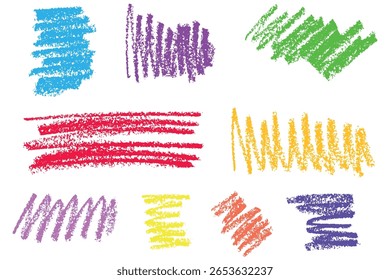 Hand drawn wax crayons brush strokes, paint texture background, highlight shapes, kid drawing doodle scribbles