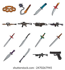 Conjunto de color de arma dibujada a mano