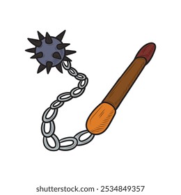 Handgezeichnete Waffe Illustration farbig - Mace Hammer
