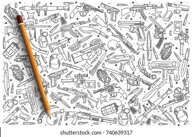 Hand drawn weapons vector  doodle set 