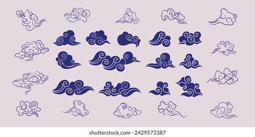 Hand drawn the weather collection. Clouds doodle set,  curl cloud, decoration cloud,  clouds icon symbol.