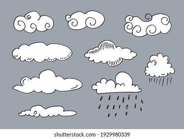 Hand drawn weather collection. Flat style vector illustration on gray background.