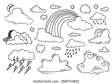 Hand drawn weather collection. Flat style vector illustration on gray background.