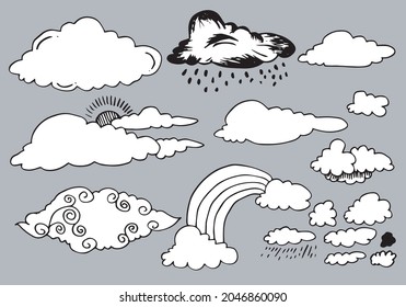 Hand drawn weather collection. Flat style vector illustration on gray background.