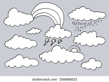 Hand drawn weather collection. Flat style vector illustration on gray background.