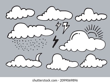 Colección del tiempo dibujada a mano. Ilustración vectorial de estilo plano sobre fondo gris.