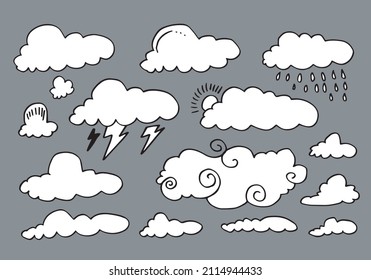 Colección del tiempo dibujada a mano. Ilustración vectorial de estilo plano sobre fondo gris.