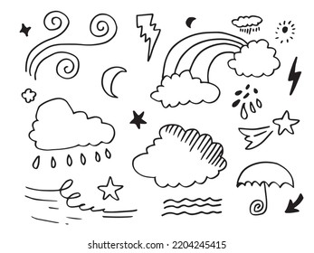 Hand drawn weather collection. Flat style vector illustration on white background.