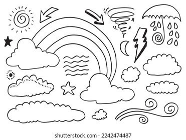 Hand drawn weather collection. Flat style vector illustration on white background.