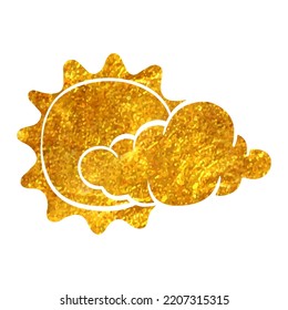 Hand drawn Weather forecast partly sunny icon in gold foil texture vector illustration