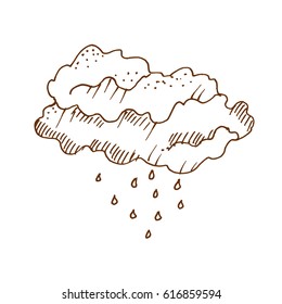 Hand drawn weather icon of rain. Sketch, vector illustration.