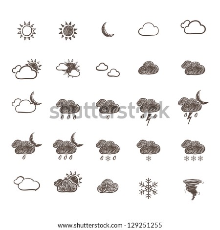 Hand Drawn Weather Icon Set. Vector