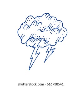 Hand drawn weather icon of storm. Pen drawing. Sketch, vector illustration.